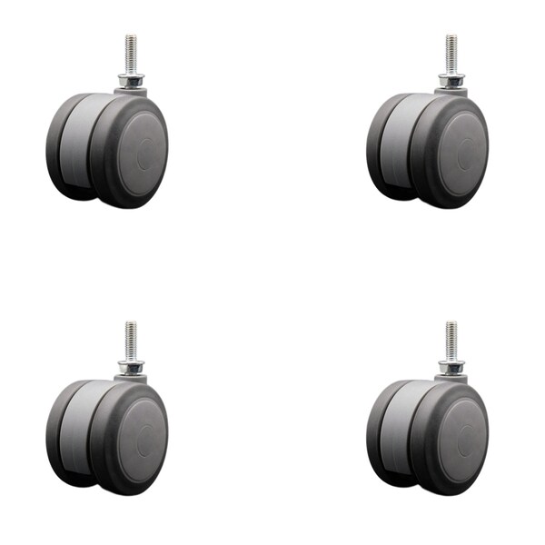 3'' Gray Heavy Duty Floor Safe Twin Wheel Caster 5/16'' Threaded Stem , 4PK